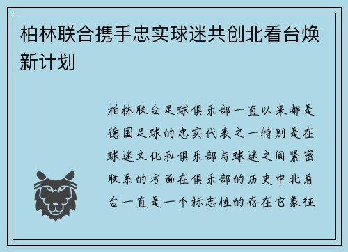 柏林联合携手忠实球迷共创北看台焕新计划